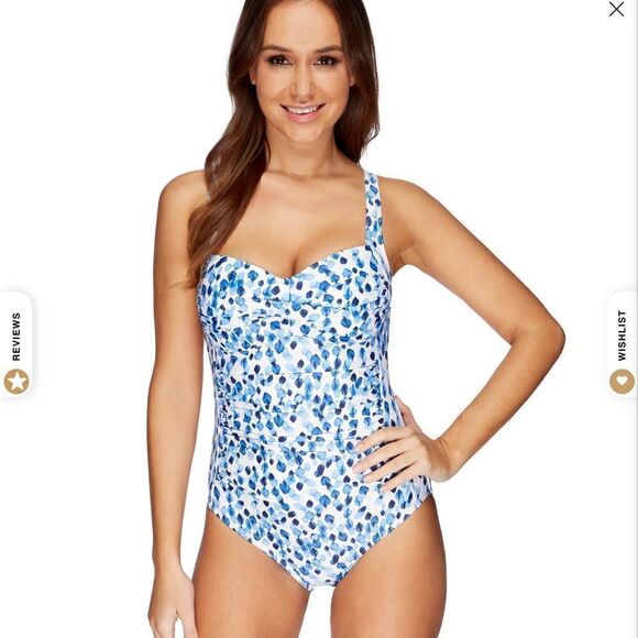NIPTUCK SWIM PETAL PLUNGE JOANE ONE PIECE SWIMSUIT IN BLUE AND WHITE - Picture 7 of 9